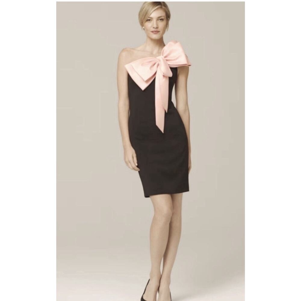 Badgley Mischka Black One Shoulder Pink Bow Formal Dress Gown Size 16